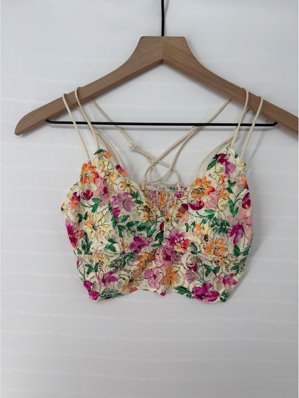 PINK floral smocked crop cami Women's Small